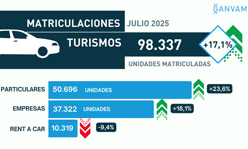 Matriculaciones turismos por canales julio 2025